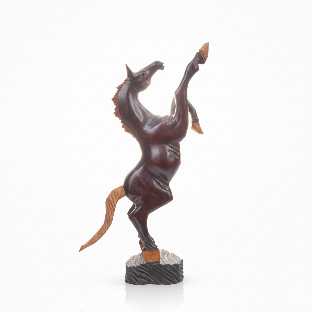 Sculpture Cheval Cabré Bois Exotique