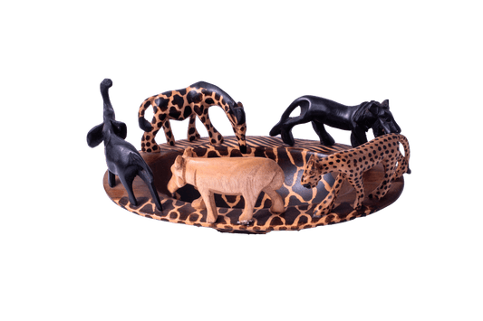 Bol décoratif ovale en bois avec motif inspiré des animaux