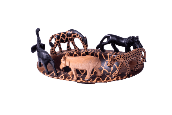 Bol décoratif ovale en bois avec motif inspiré des animaux