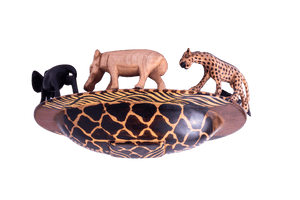 Bol décoratif ovale en bois avec motif inspiré des animaux