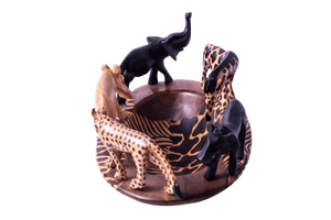 Bol décoratif ovale en bois avec motif inspiré des animaux