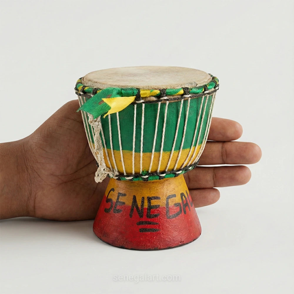 Mini Djembe de Madera - Artesanía Africana de Senegal - Pieza Única y Hecha a Mano