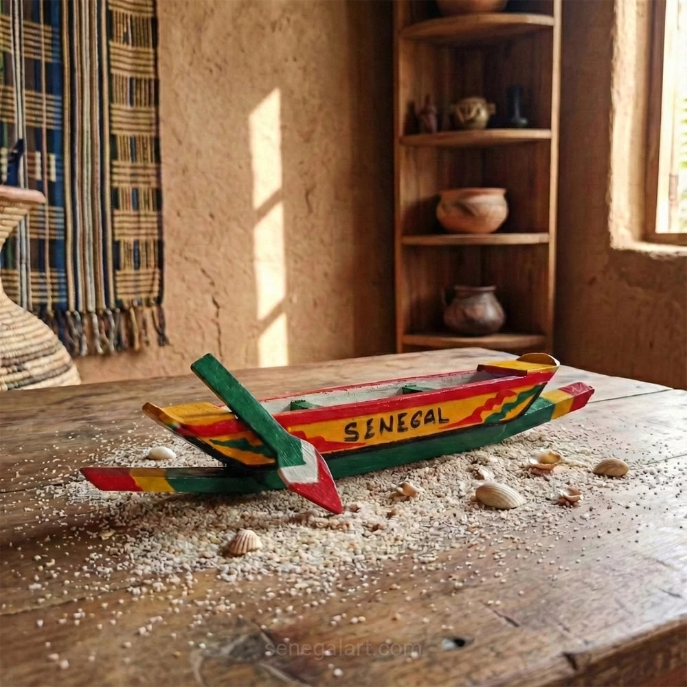 Wooden Model of a Senegalese Dugout Canoe - Traditional Handmade African Craft