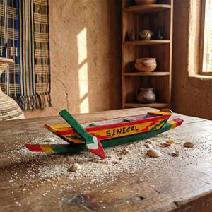 Wooden Model of a Senegalese Dugout Canoe - Traditional Handmade African Craft