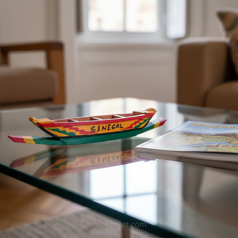 Wooden Model of a Senegalese Dugout Canoe - Traditional Handmade African Craft