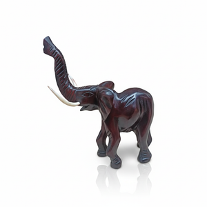 Sculpture Éléphant Trompe Levée Bois Poli