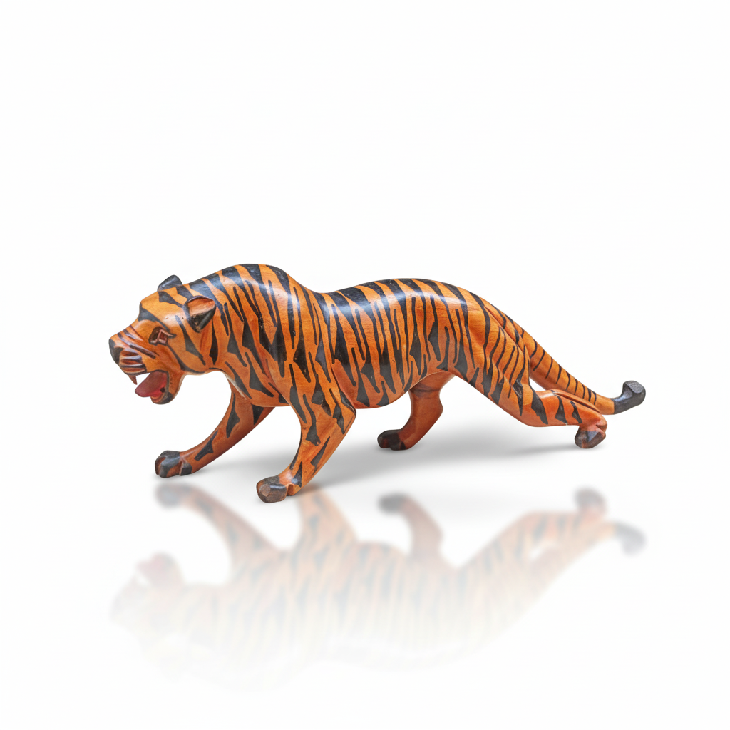 Sculpture Tigre Bois Artisanale Rayée