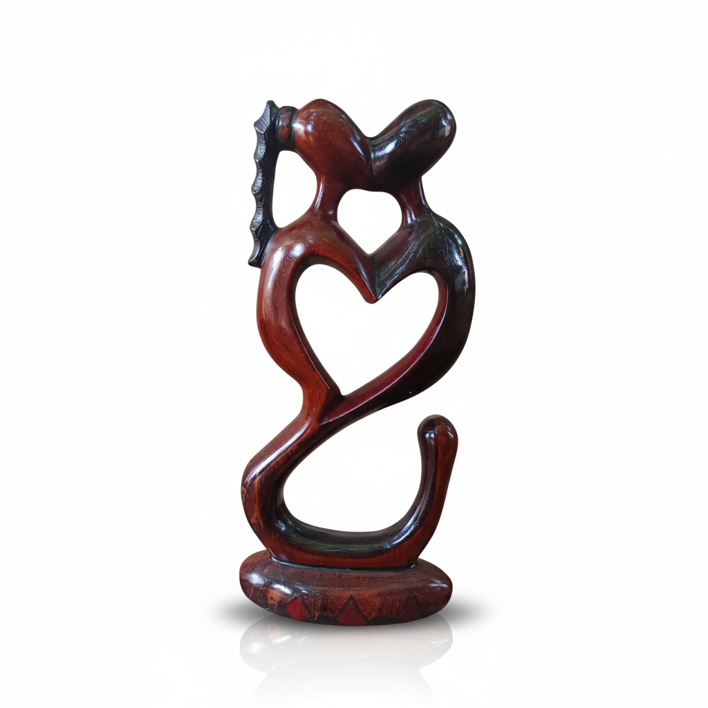 Sculpture Couple Enlacé Cœur Bois